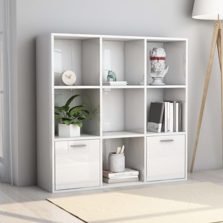 vidaXL Estantería madera contrachapada blanco brillante 98x30x98 cm