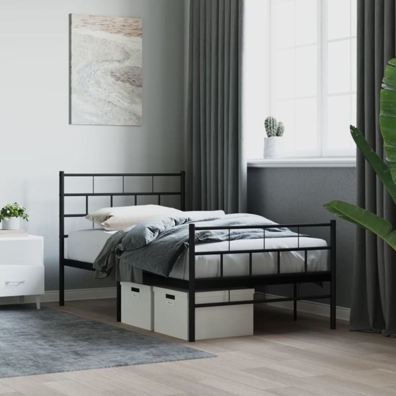 vidaXL Estructura de cama con cabecero y estribo metal negro 100x200cm