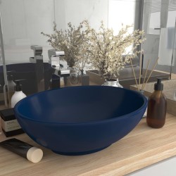 vidaXL Lavabo de lujo ovalado cerámica azul oscuro mate 40x33 cm 