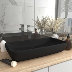 vidaXL Lavabo de lujo de cerámica rectangular negro mate 71x38 cm