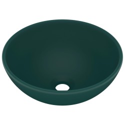 vidaXL Lavabo de lujo redondo cerámica verde oscuro mate 32,5x14 cm