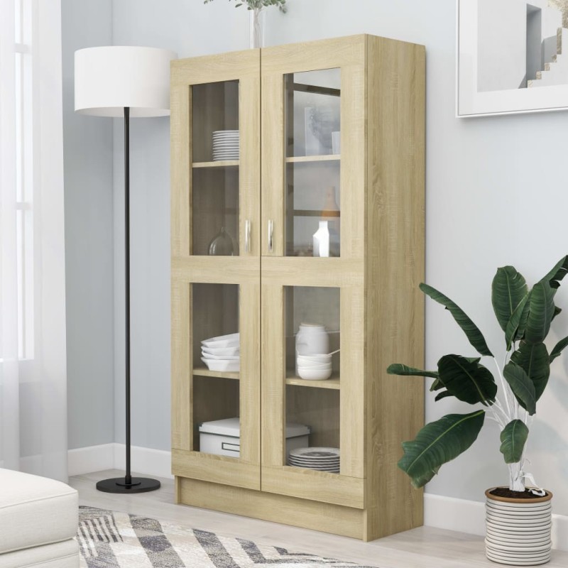 vidaXL Vitrina de madera contrachapada color roble 82,5x30,5x150 cm vidaXL Vitrina de madera contrachapada color roble 82,5x30,5x150 cm
