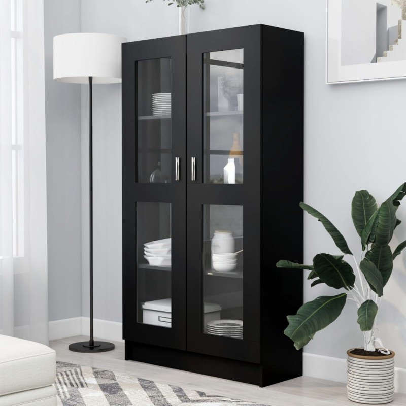 vidaXL Vitrina de madera contrachapada negro 82,5x30,5x150 cm vidaXL Vitrina de madera contrachapada negro 82,5x30,5x150 cm