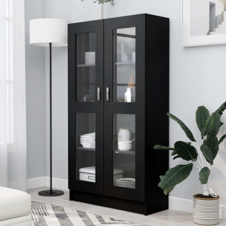 vidaXL Vitrina de madera contrachapada negro 82,5x30,5x150 cm