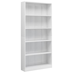 vidaXL Estantería de 5 niveles contrachapada blanco brillo 80x24x175cm