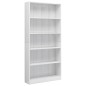 vidaXL Estantería de 5 niveles contrachapada blanco brillo 80x24x175cm vidaXL Estantería de 5 niveles contrachapada blanco brillo 80x24x175cm