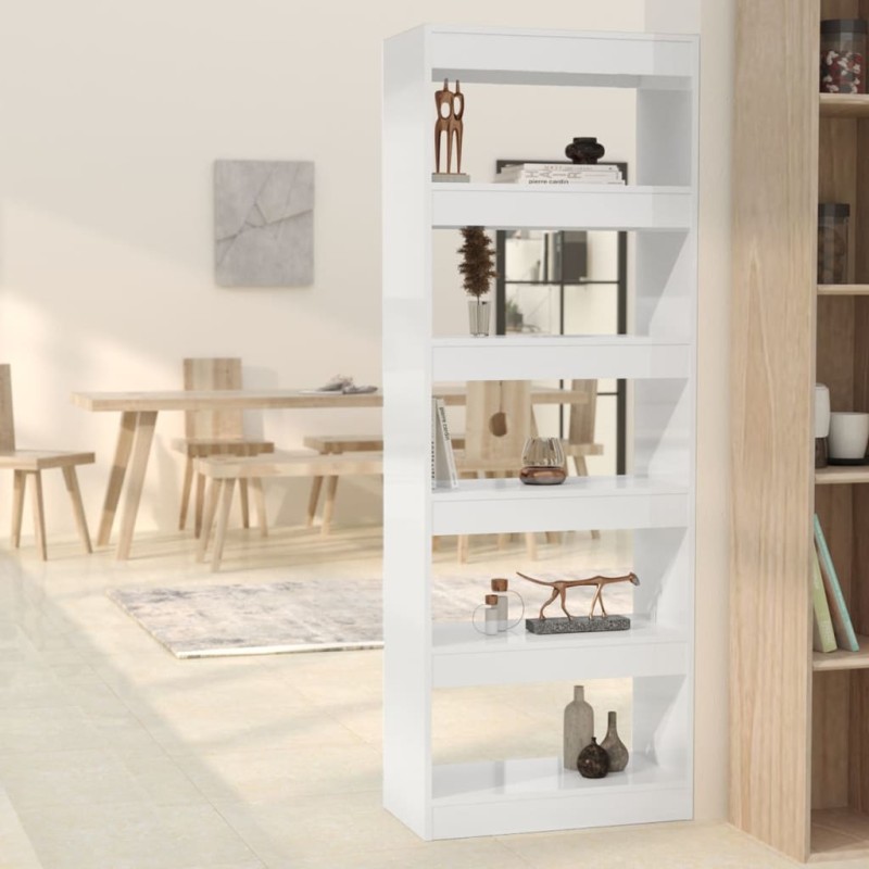 vidaXL Estantería/divisor madera ingeniería blanco brillo 60x30x166 cm