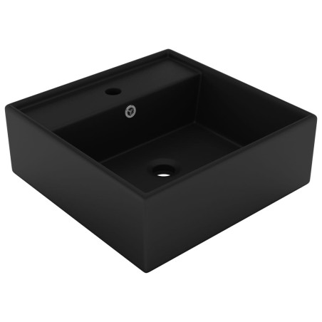vidaXL Lavabo lujoso cuadrado rebosadero cerámica negro mate 41x41 cm