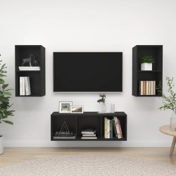 vidaXL Juego de muebles de salón 3 piezas madera de ingeniería negro