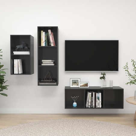 vidaXL Muebles de salón 3 piezas madera de ingeniería gris brillo