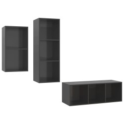 vidaXL Muebles de salón 3 piezas madera de ingeniería gris brillo