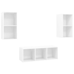 vidaXL Juego de muebles de salón 3 pzs madera ingeniería blanco brillo