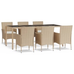 vidaXL Set comedor de jardín 7 pzas con cojines ratán sintético beige