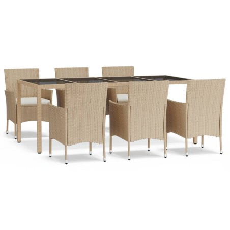vidaXL Set comedor de jardín 7 pzas con cojines ratán sintético beige