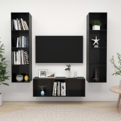 vidaXL Muebles de salón 3 piezas madera de ingeniería negro con brillo