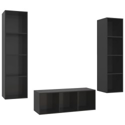 vidaXL Muebles de salón 3 piezas madera de ingeniería negro con brillo