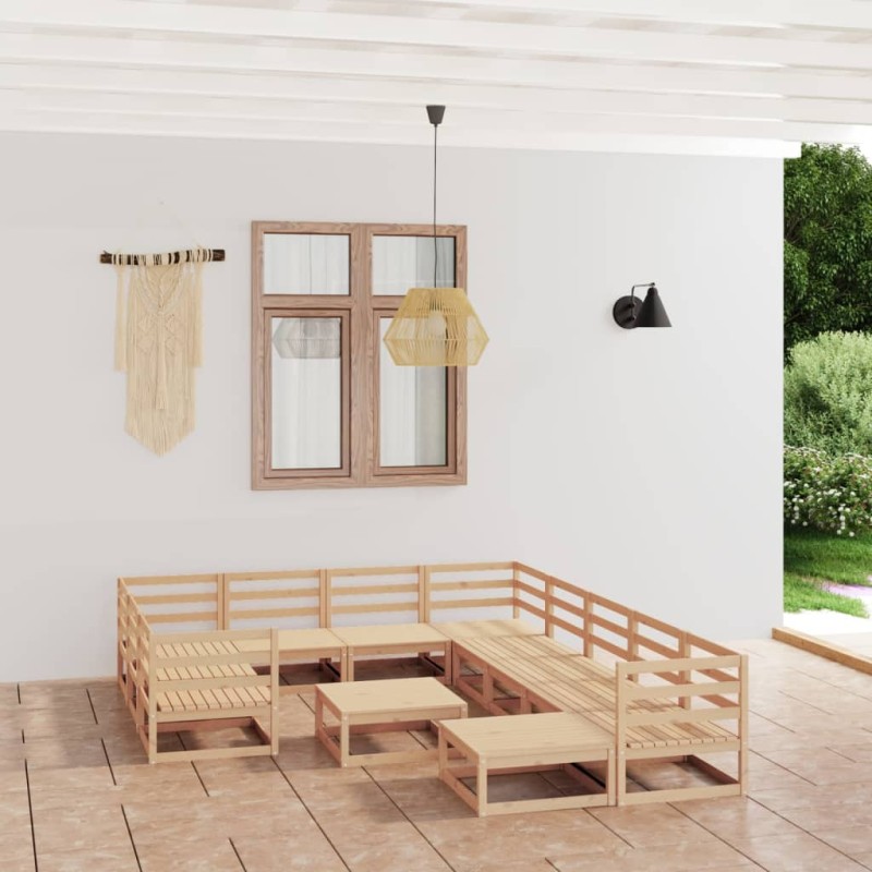 vidaXL Juego de muebles de jardín 12 piezas madera maciza de pino vidaXL Juego de muebles de jardín 12 piezas madera maciza de pino