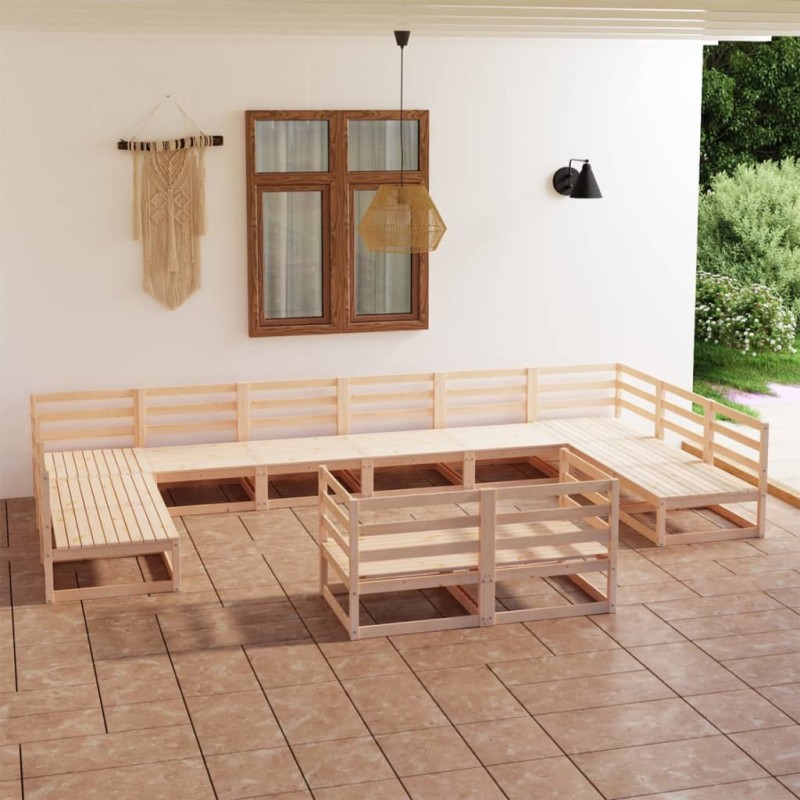 vidaXL Juego de muebles de jardín 12 piezas madera maciza de pino vidaXL Juego de muebles de jardín 12 piezas madera maciza de pino