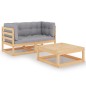 vidaXL Juego de muebles de jardín 3 pzas y cojines madera pino maciza