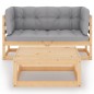 vidaXL Juego de muebles de jardín 3 pzas y cojines madera pino maciza