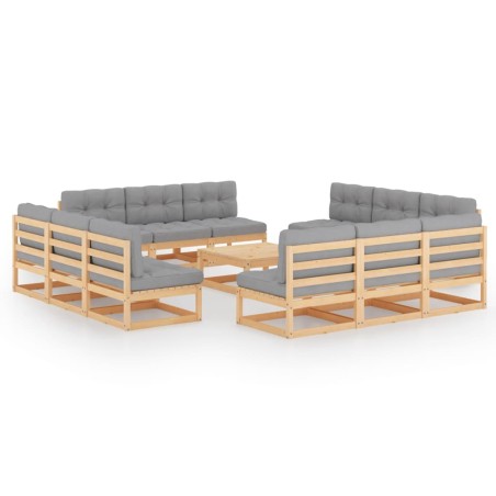 vidaXL Juego de muebles de jardín 13 pzas y cojines madera pino maciza