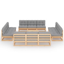 vidaXL Juego de muebles de jardín 13 pzas y cojines madera pino maciza