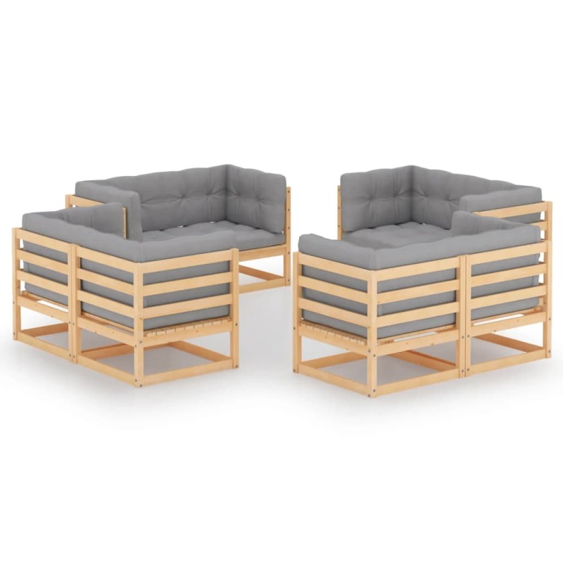 vidaXL Juego de muebles de jardín 8 pzas y cojines madera pino maciza