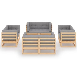 vidaXL Juego de muebles de jardín 8 pzas y cojines madera pino maciza