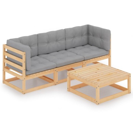 vidaXL Muebles de jardín 4 piezas con cojines de madera de pino maciza