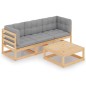 vidaXL Muebles de jardín 4 piezas con cojines de madera de pino maciza vidaXL Muebles de jardín 4 piezas con cojines de madera de pino maciza