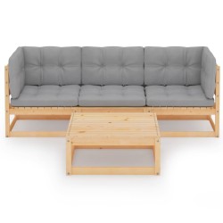 vidaXL Muebles de jardín 4 piezas con cojines de madera de pino maciza