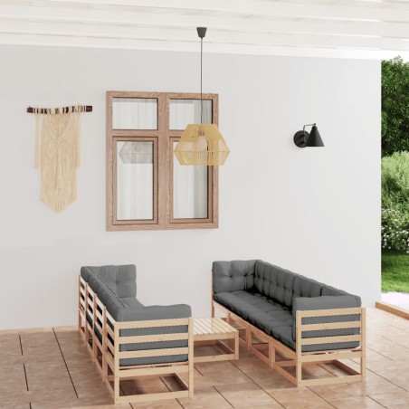 vidaXL Juego de muebles de jardín 9 pzas y cojines madera pino maciza