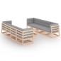 vidaXL Juego de muebles de jardín 9 pzas y cojines madera pino maciza vidaXL Juego de muebles de jardín 9 pzas y cojines madera pino maciza