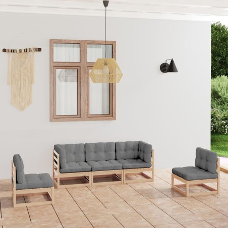 vidaXL Juego de muebles de jardín 5 pzas y cojines madera pino maciza