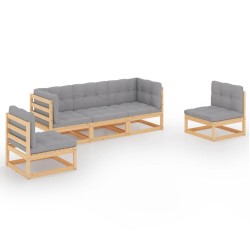 vidaXL Juego de muebles de jardín 5 pzas y cojines madera pino maciza