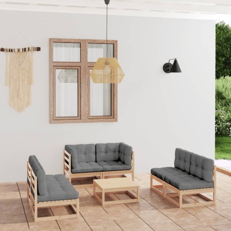 vidaXL Juego de muebles de jardín 7 pzas y cojines madera pino maciza