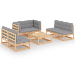 vidaXL Juego de muebles de jardín 7 pzas y cojines madera pino maciza
