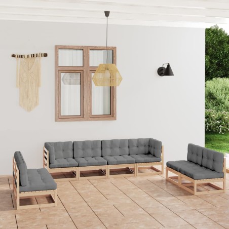 vidaXL Muebles de jardín 8 piezas con cojines de madera de pino maciza