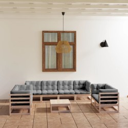 vidaXL Juego de muebles de jardín 9 pzas y cojines madera pino maciza