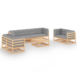 vidaXL Juego de muebles de jardín 9 pzas y cojines madera pino maciza