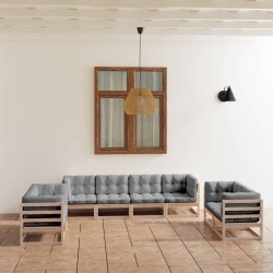 vidaXL Juego de muebles de jardín 8 pzas y cojines madera pino maciza