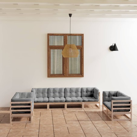 vidaXL Juego de muebles de jardín 8 pzas y cojines madera pino maciza