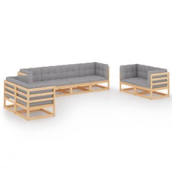 vidaXL Juego de muebles de jardín 8 pzas y cojines madera pino maciza