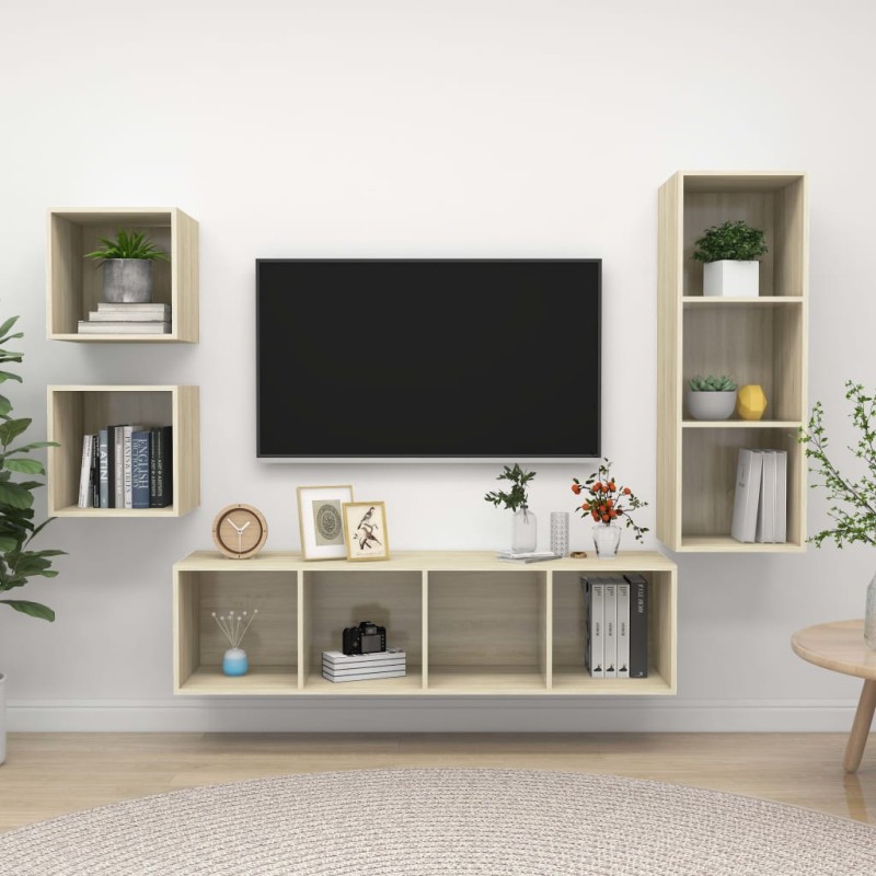 vidaXL Juego de muebles de salón 4 pzas madera ingeniería roble Sonoma