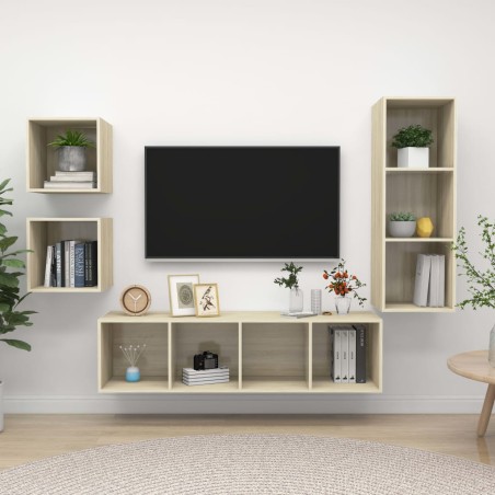 vidaXL Juego de muebles de salón 4 pzas madera ingeniería roble Sonoma