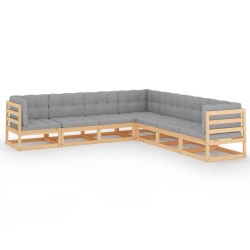 vidaXL Juego de muebles de jardín 7 pzas y cojines madera pino maciza