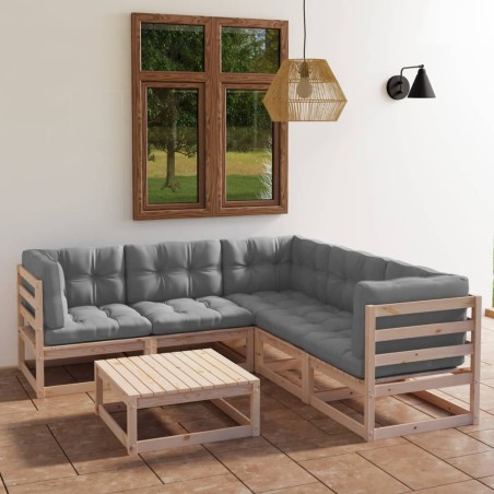 vidaXL Muebles de jardín 6 piezas con cojines de madera de pino maciza