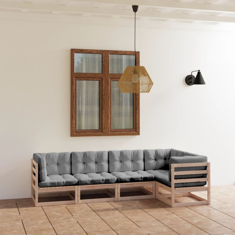 vidaXL Juego de muebles de jardín 5 pzas y cojines madera pino maciza vidaXL Juego de muebles de jardín 5 pzas y cojines madera pino maciza