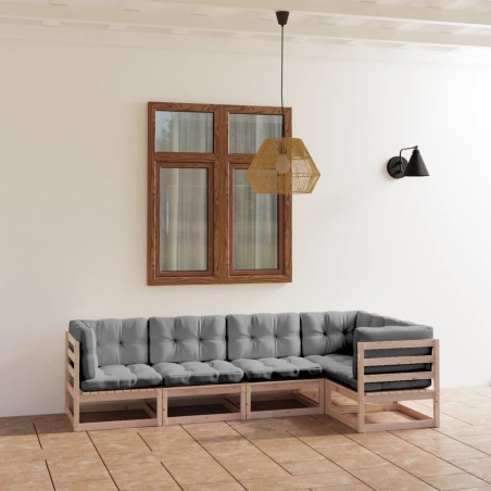 vidaXL Juego de muebles de jardín 5 pzas y cojines madera pino maciza