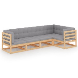 vidaXL Juego de muebles de jardín 5 pzas y cojines madera pino maciza